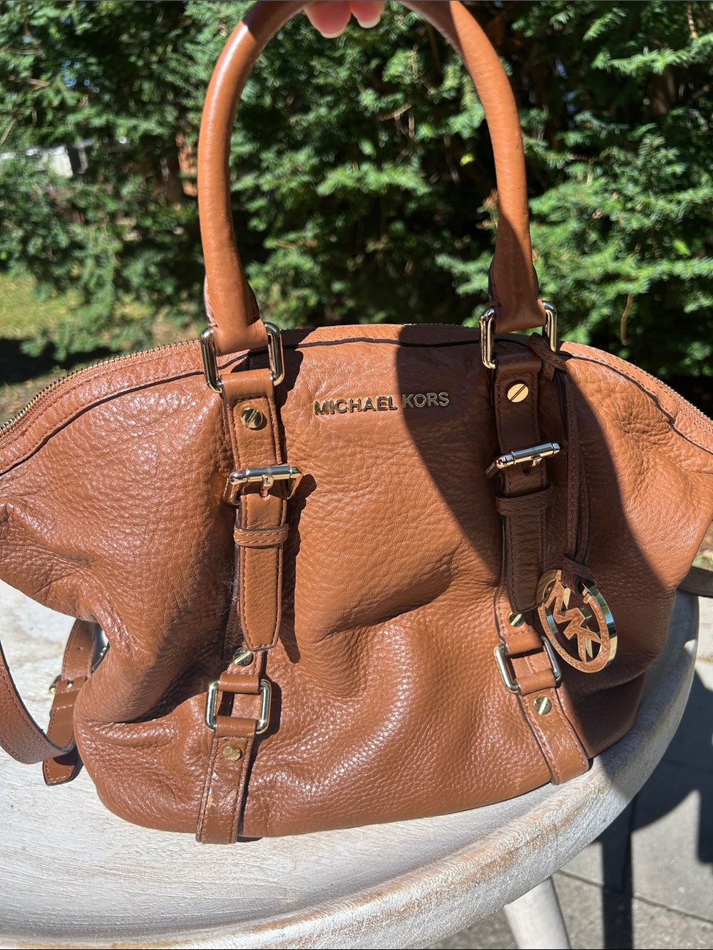 Michael Kors Brown Pebbled Leather Satchel with Removable Strap
